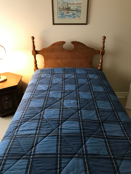Twin bed set, headboard, mattress set, reversible comforter