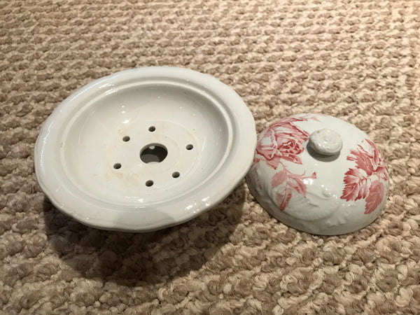 Wash stand with antique porcelain wash basin, pitcher, soap dish and jug