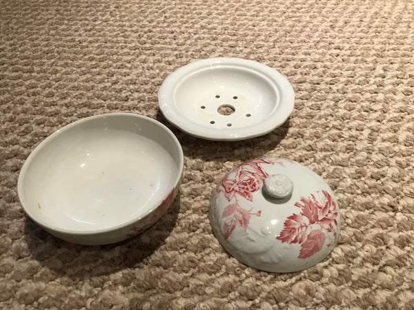 Wash stand and antique porcelain wash basin and pitcher, Pitcairns Limited of Tunstall, England, rose pattern