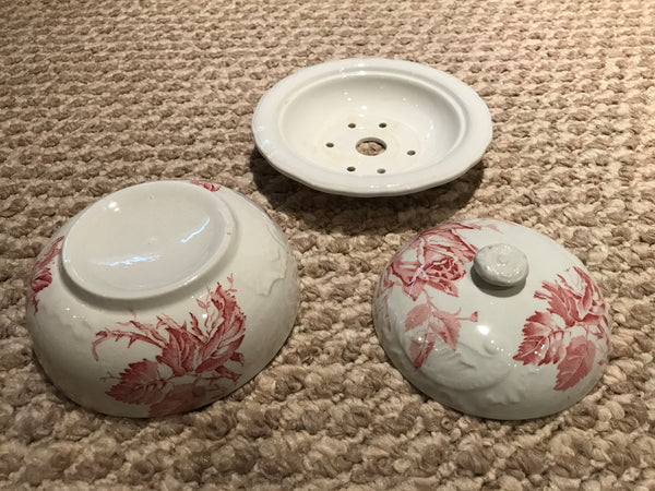 Wash stand and antique porcelain wash basin and pitcher, Pitcairns Limited of Tunstall, England, rose pattern