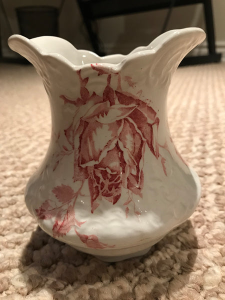 Wash stand and antique porcelain wash basin and pitcher, Pitcairns Limited of Tunstall, England, rose pattern